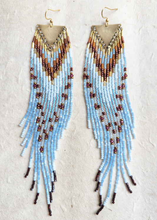 Tall Chief Sky Blue Beaded Earrings