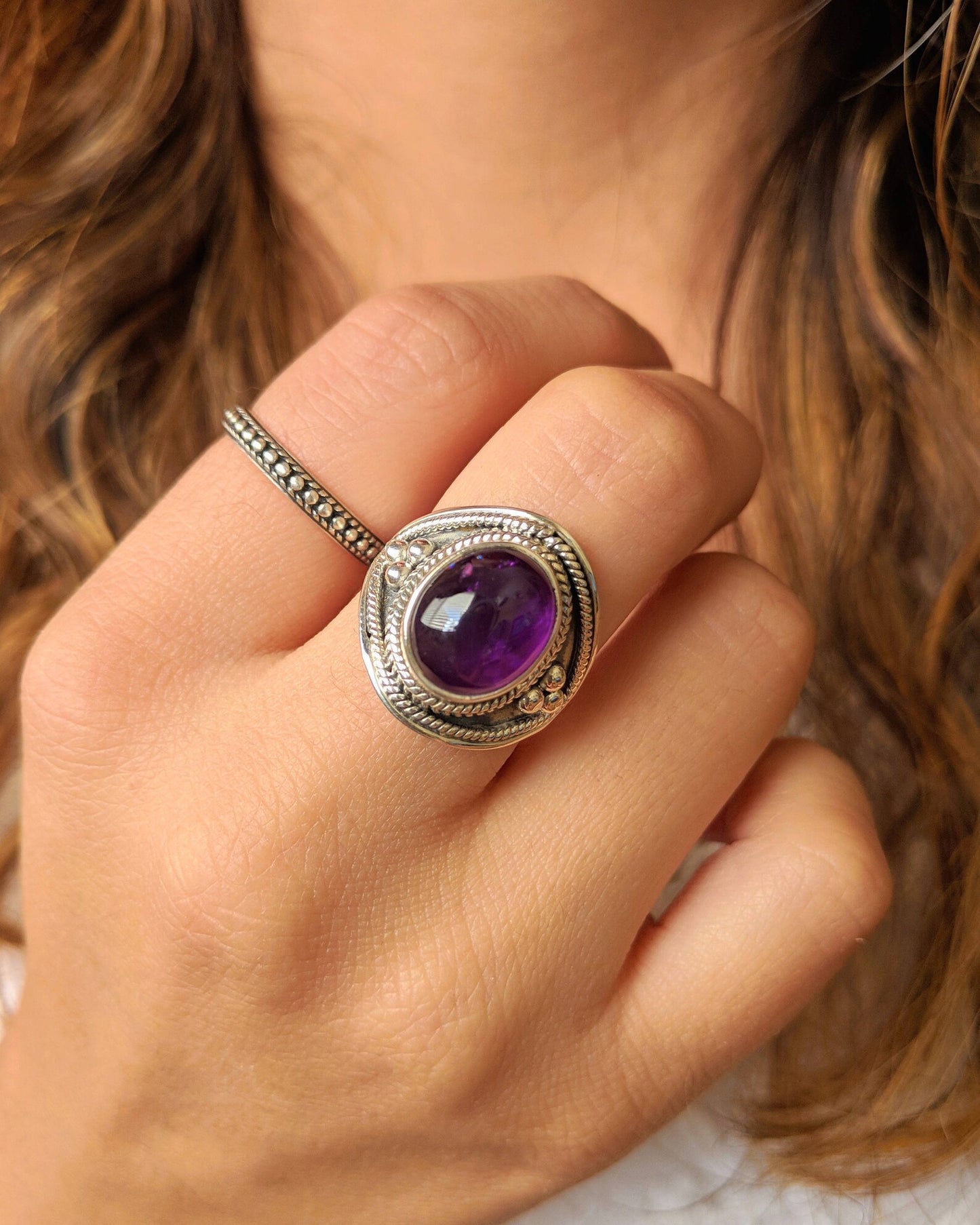 Selena Amethyst Stone Chunky Ring