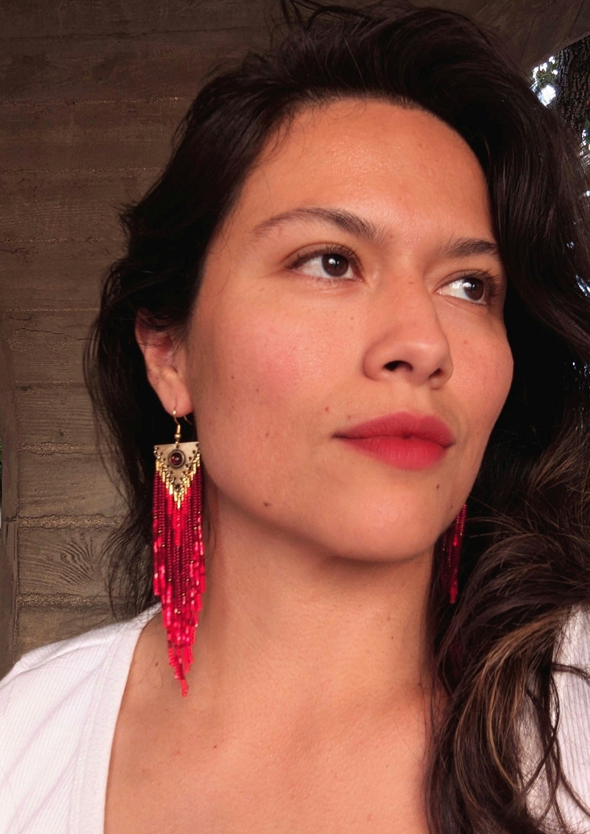 Tomoe Red Garnet Beaded Earrings