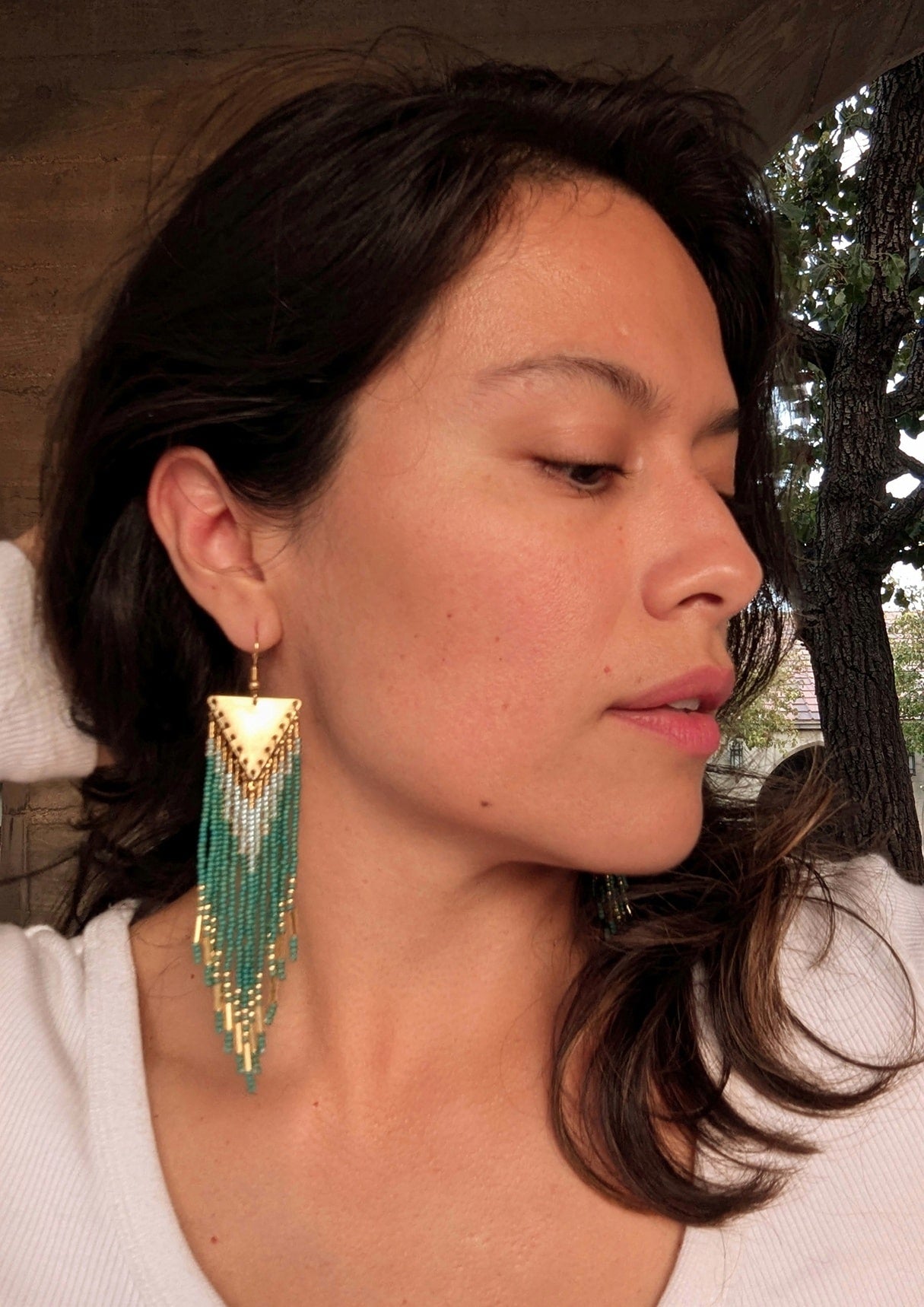 Whitney Golden Green Seed Bead Earrings