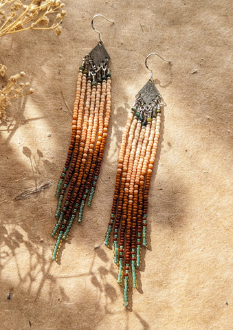 Sade Terracotta Sage Bearded Earrings