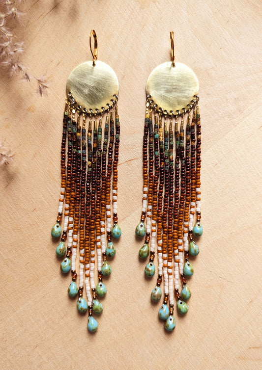 Gualinga Brown Ombre Turquoise Beaded Earrings