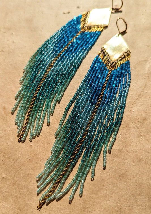 Thetis Iridescent Ocean Blue Beaded Earrings
