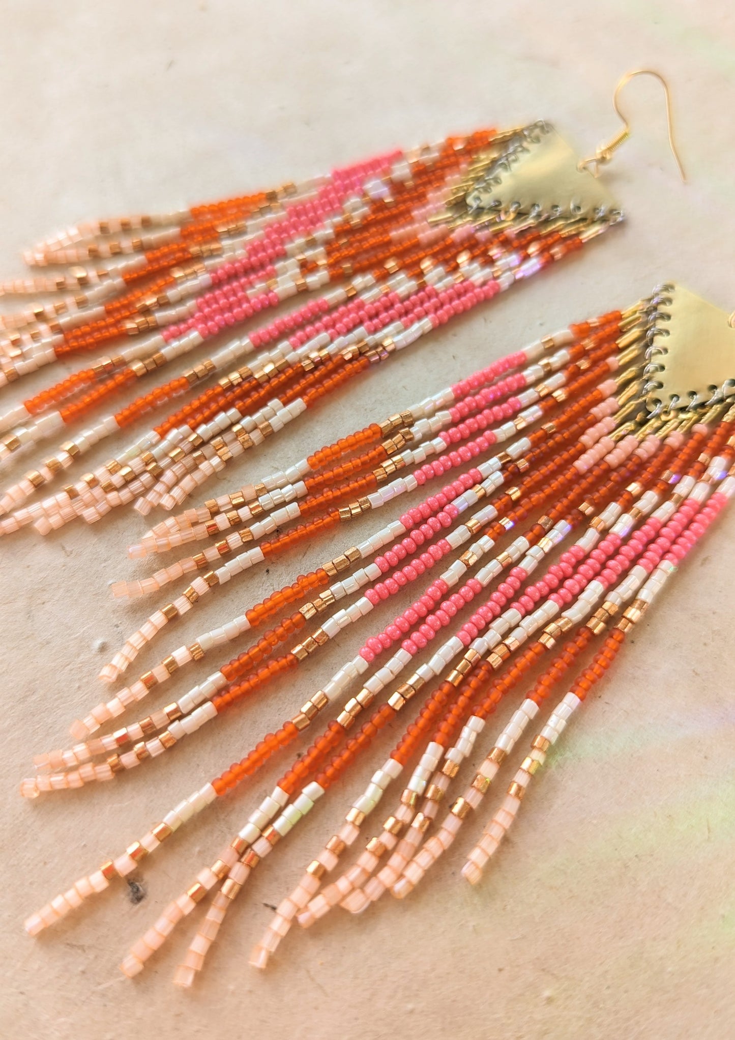 Pink & Orange Cream Beaded Earrings