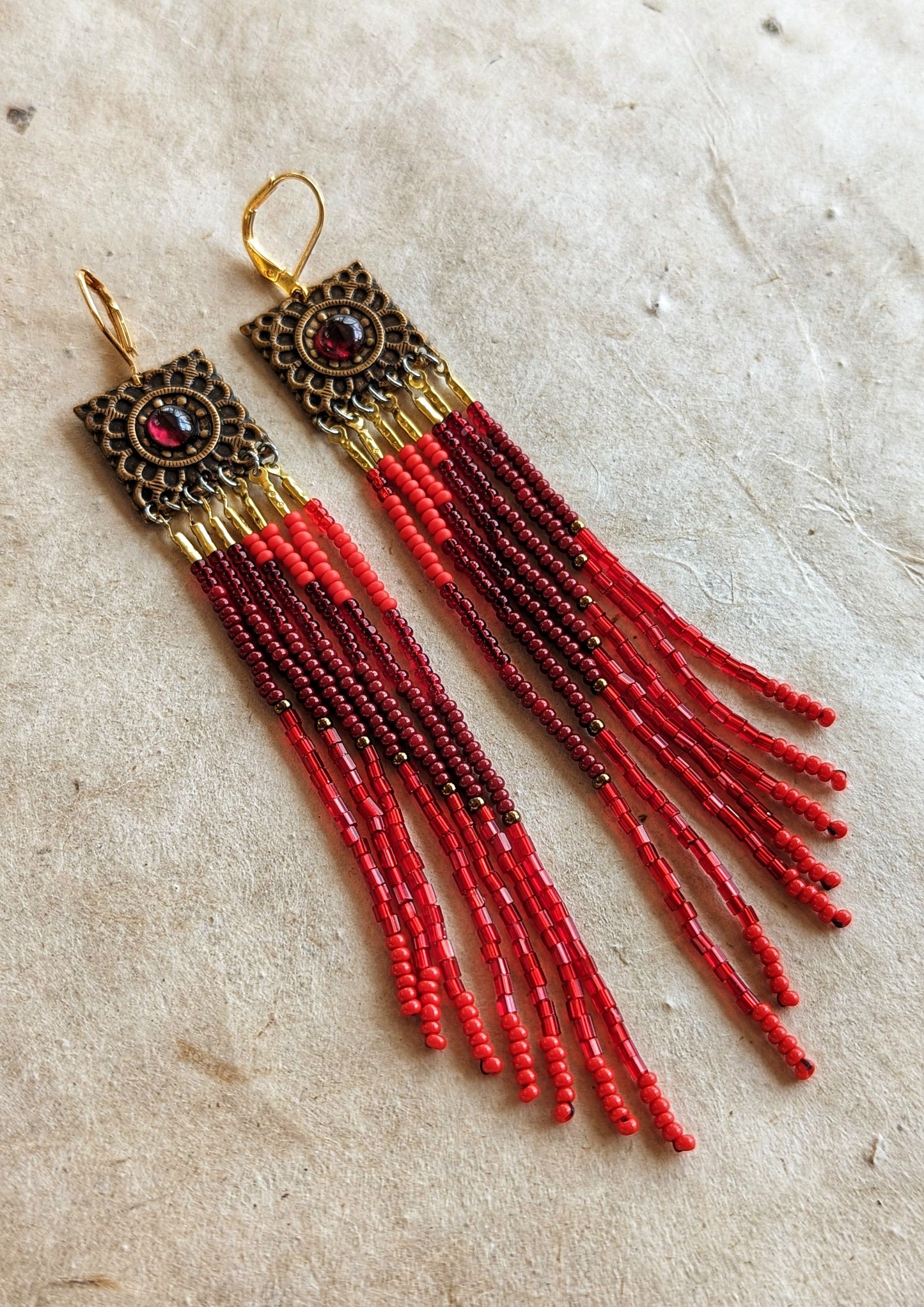 Jezebel Red Seed Bead Earrings