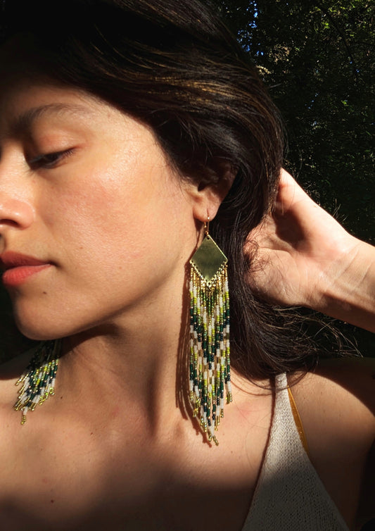 Austen Ombre Green & Gold Beaded Earrings