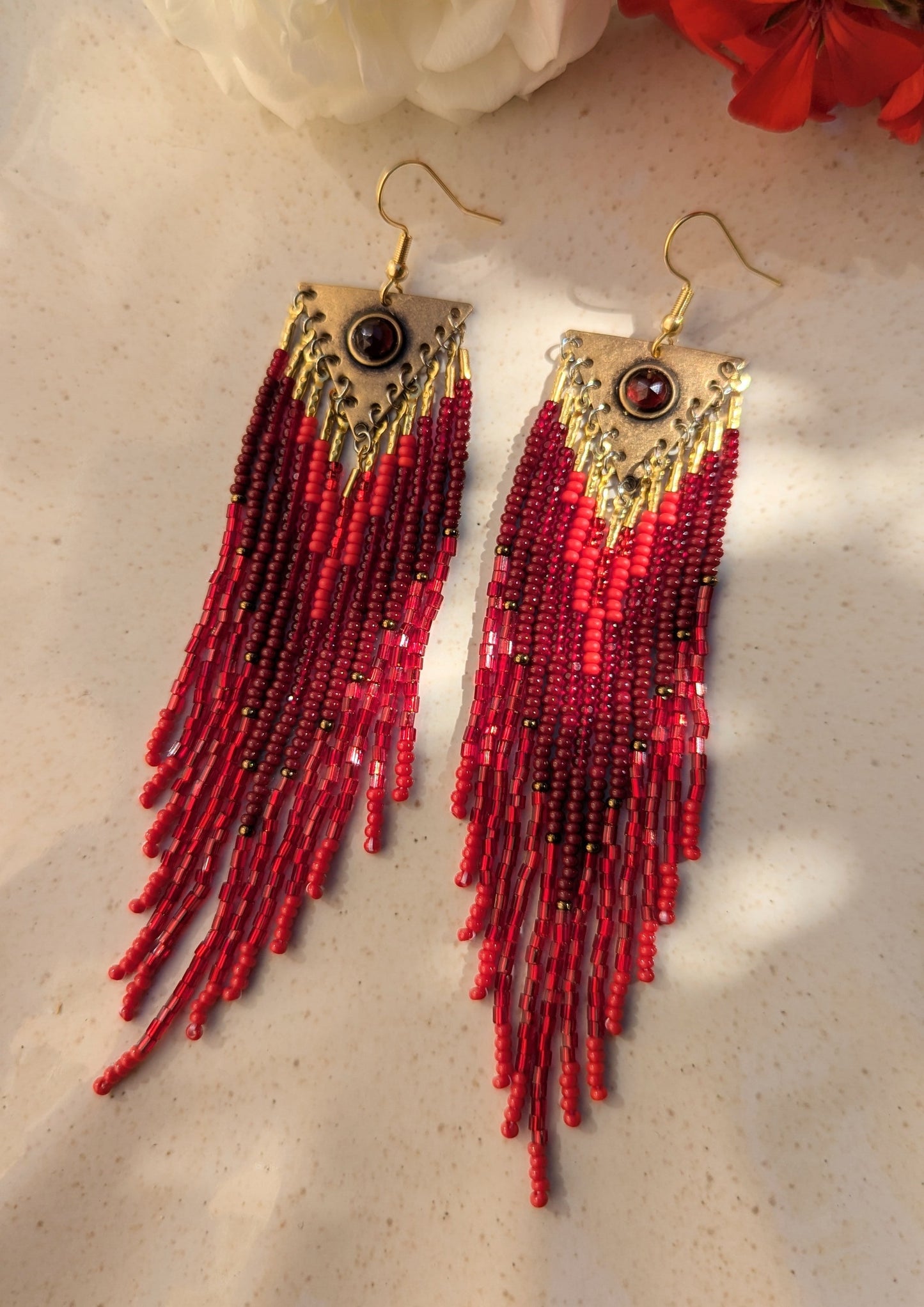 Tomoe Red Garnet Beaded Earrings