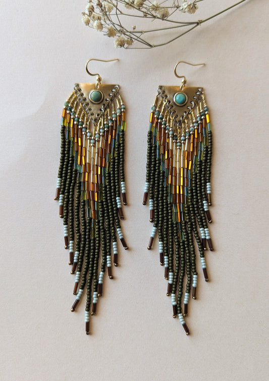 N'Diaye Olive Green Beaded Earrings