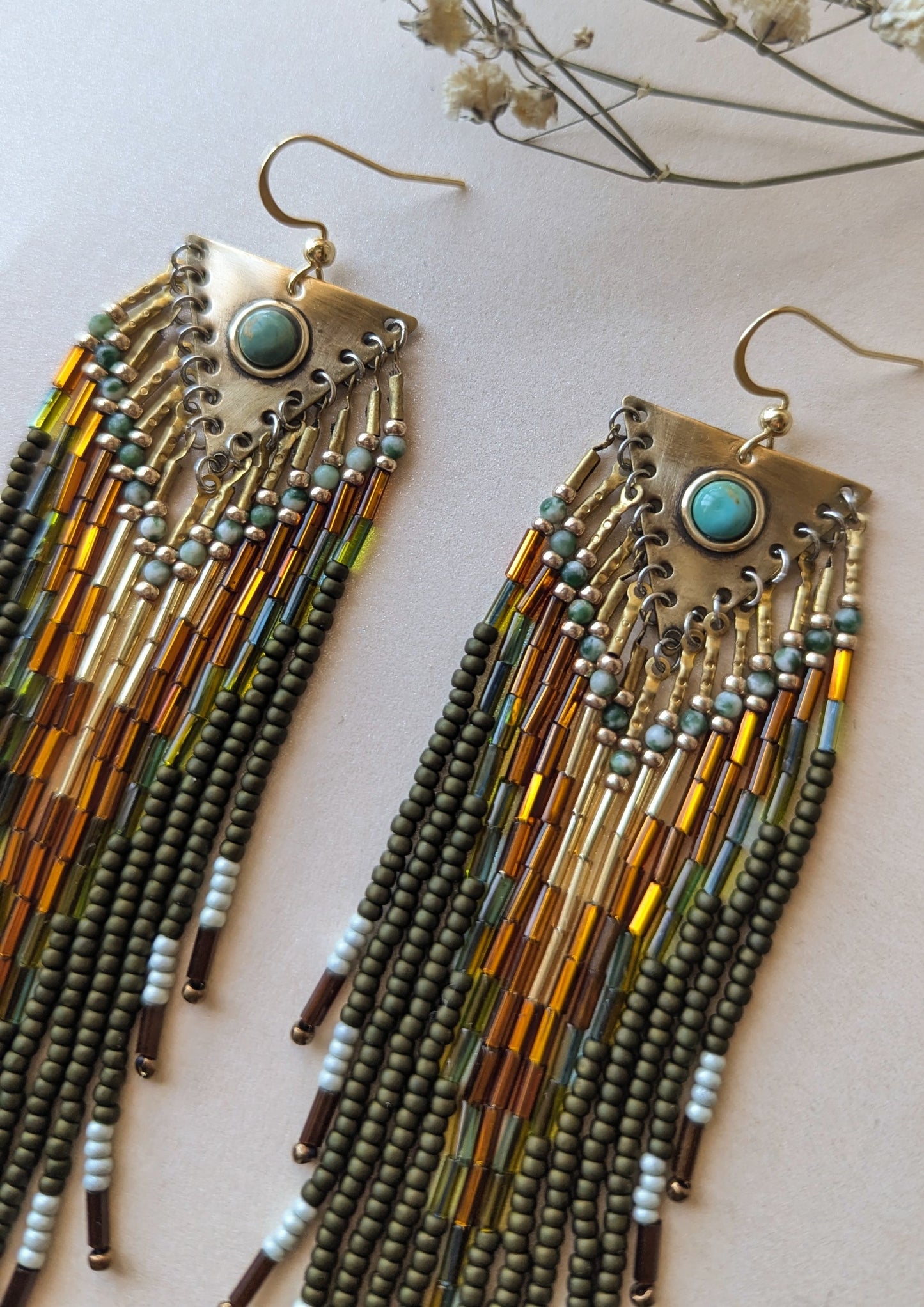 N'Diaye Olive Green Beaded Earrings