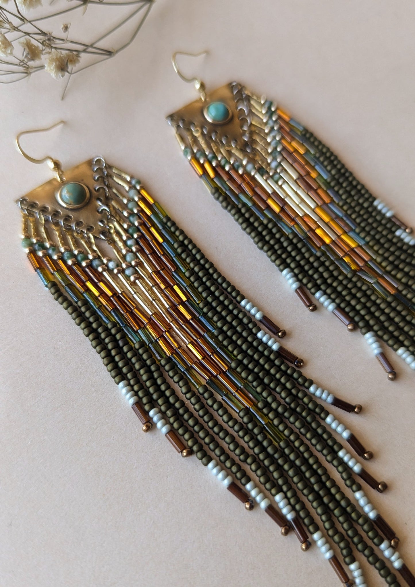 N'Diaye Olive Green Beaded Earrings