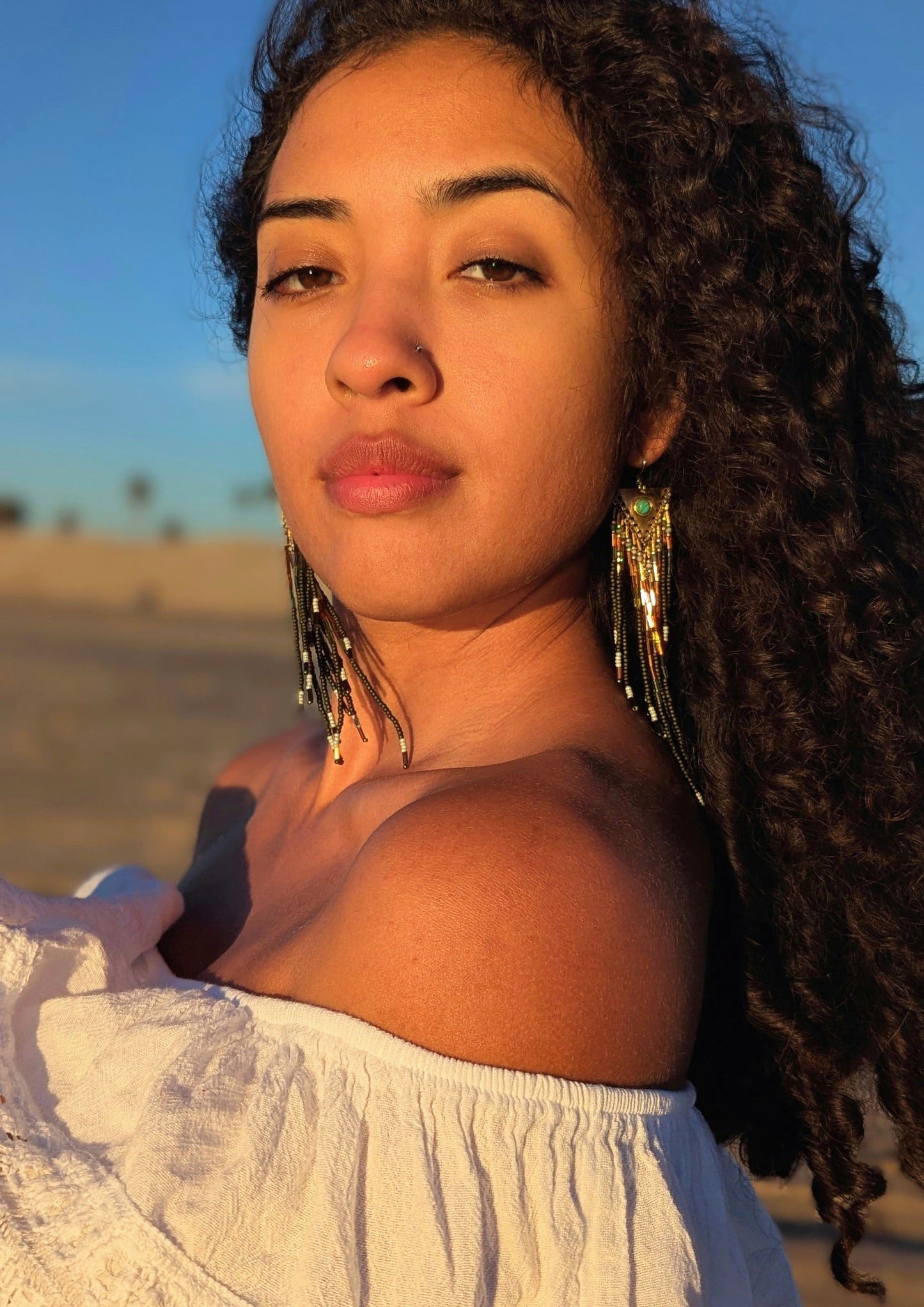 N'Diaye Olive Green Beaded Earrings