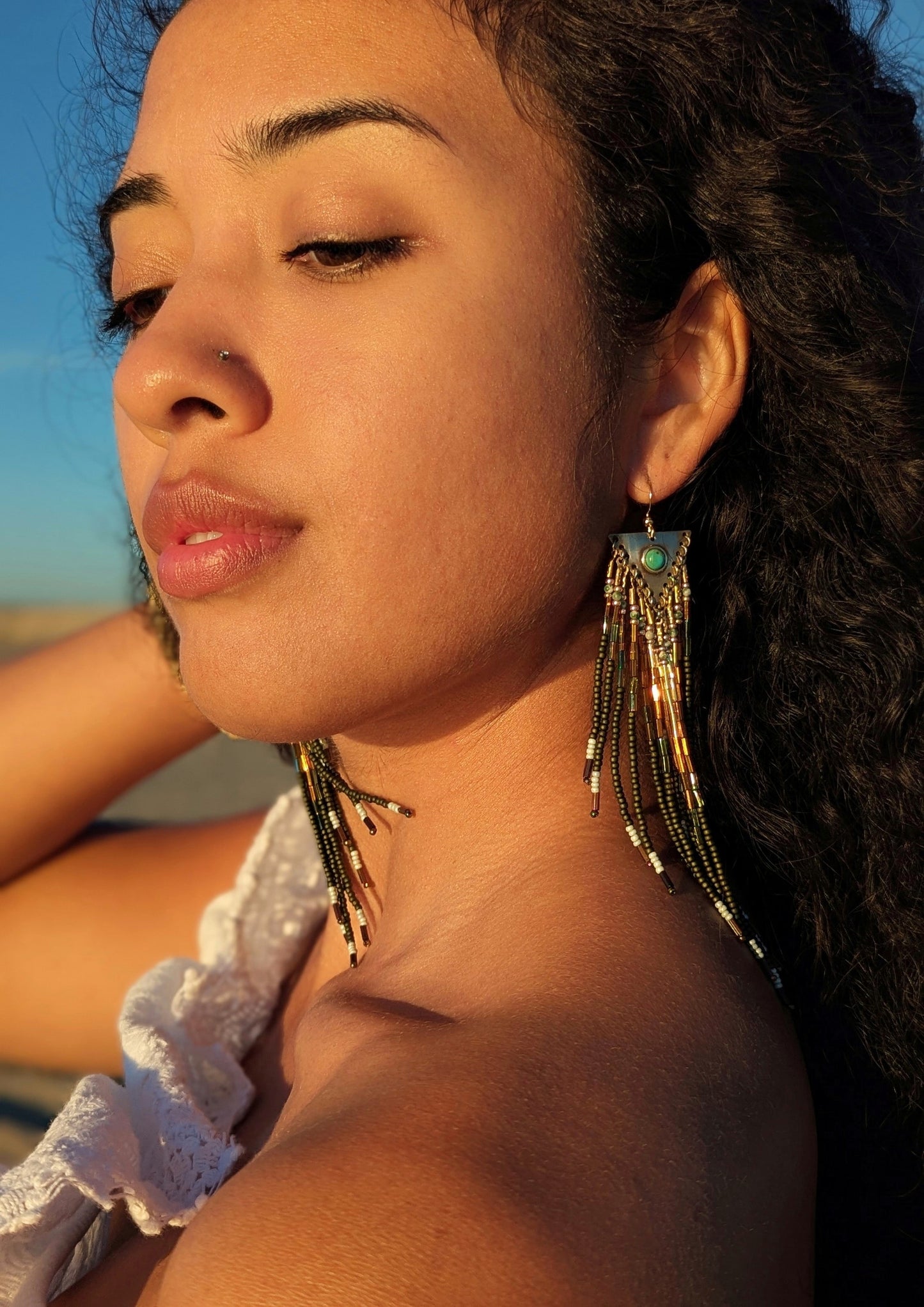 N'Diaye Olive Green Beaded Earrings