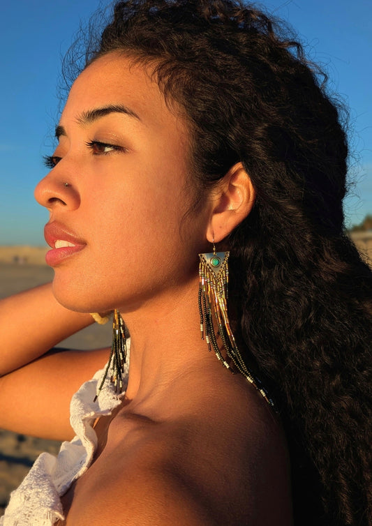 N'Diaye Olive Green Beaded Earrings