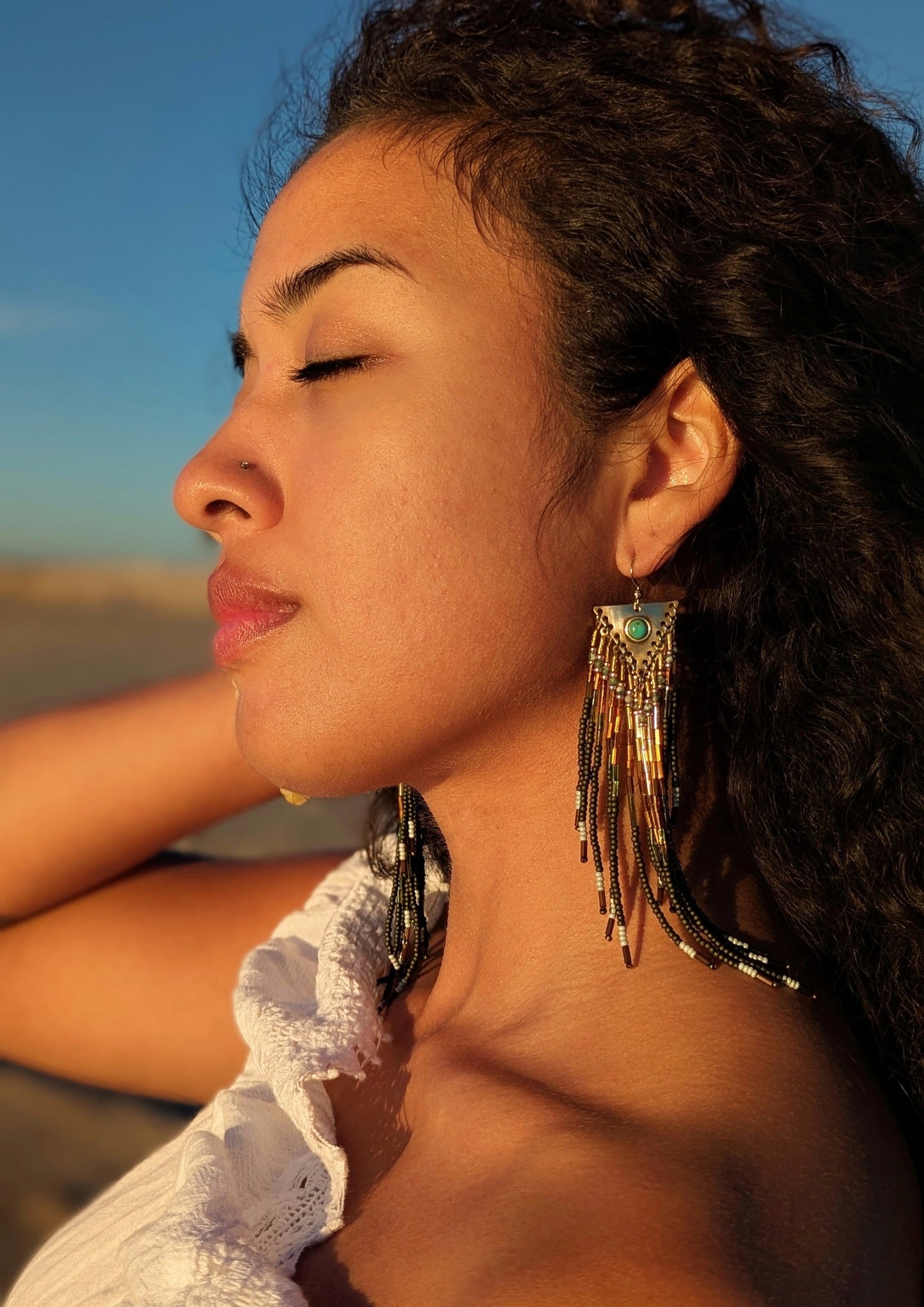 N'Diaye Olive Green Beaded Earrings