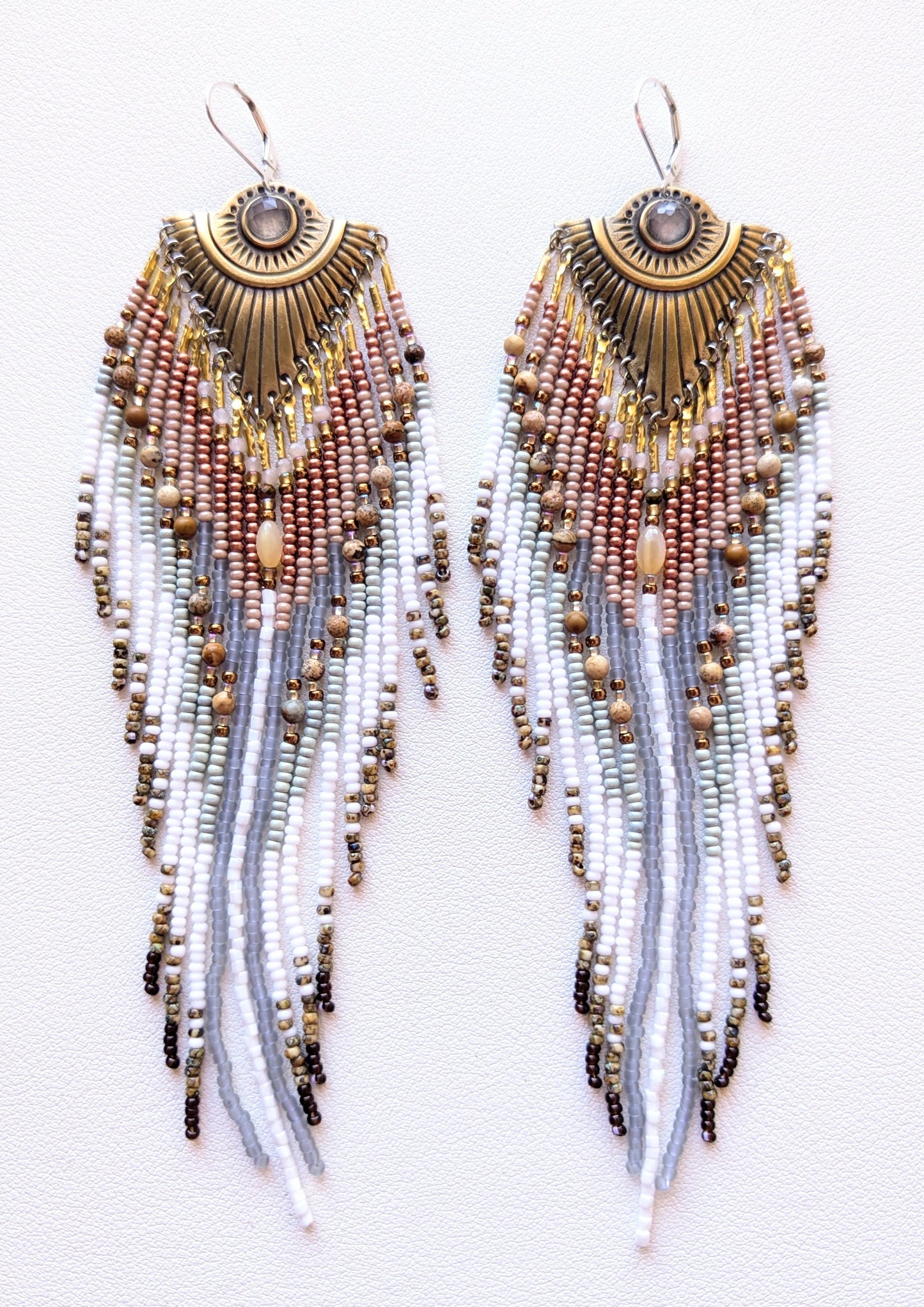 Mariann Jasper White Beaded Earrings
