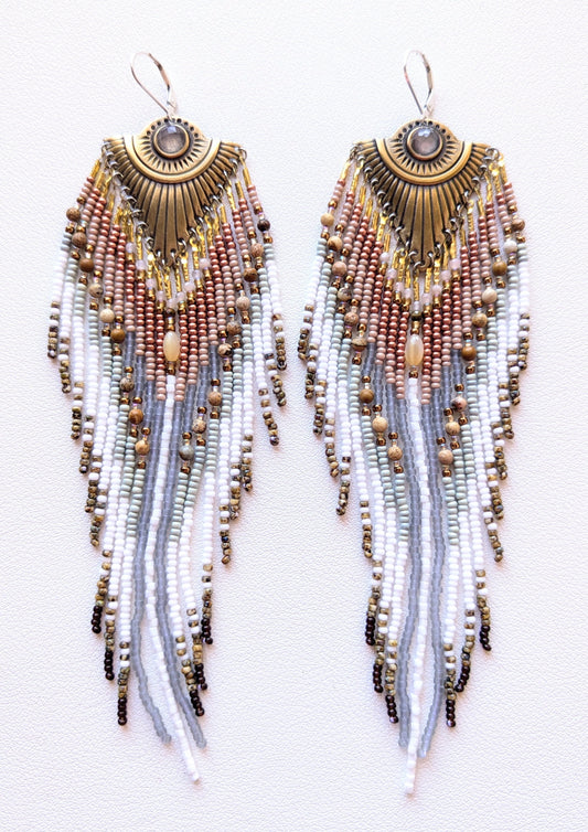 Mariann Jasper White Beaded Earrings
