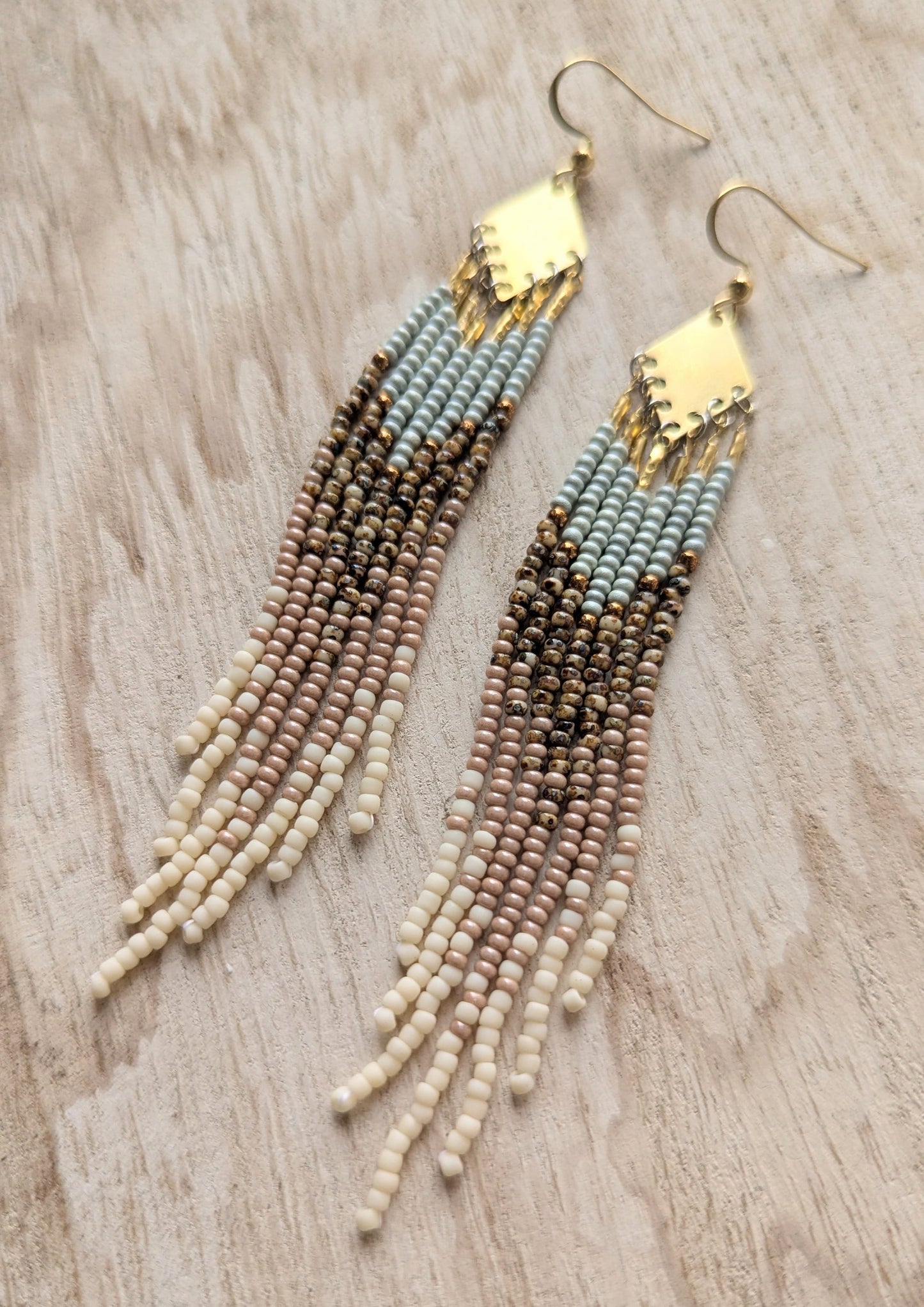 Clara Cream Mocha Beaded Earrings