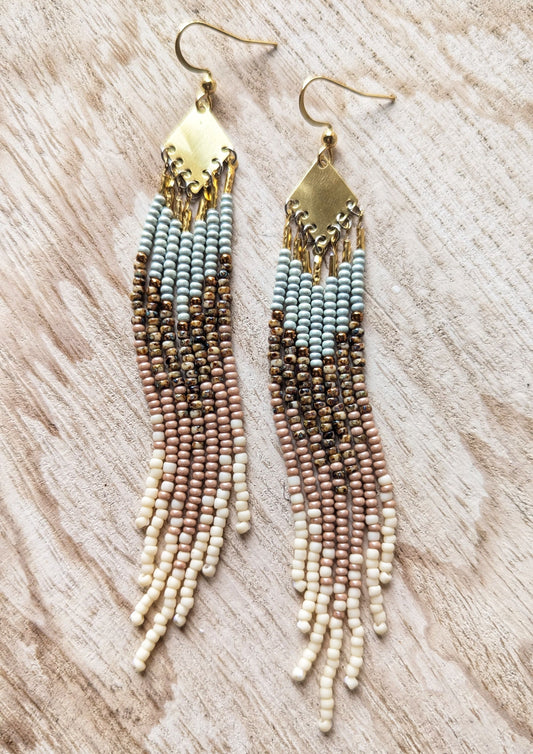 Clara Cream Mocha Beaded Earrings
