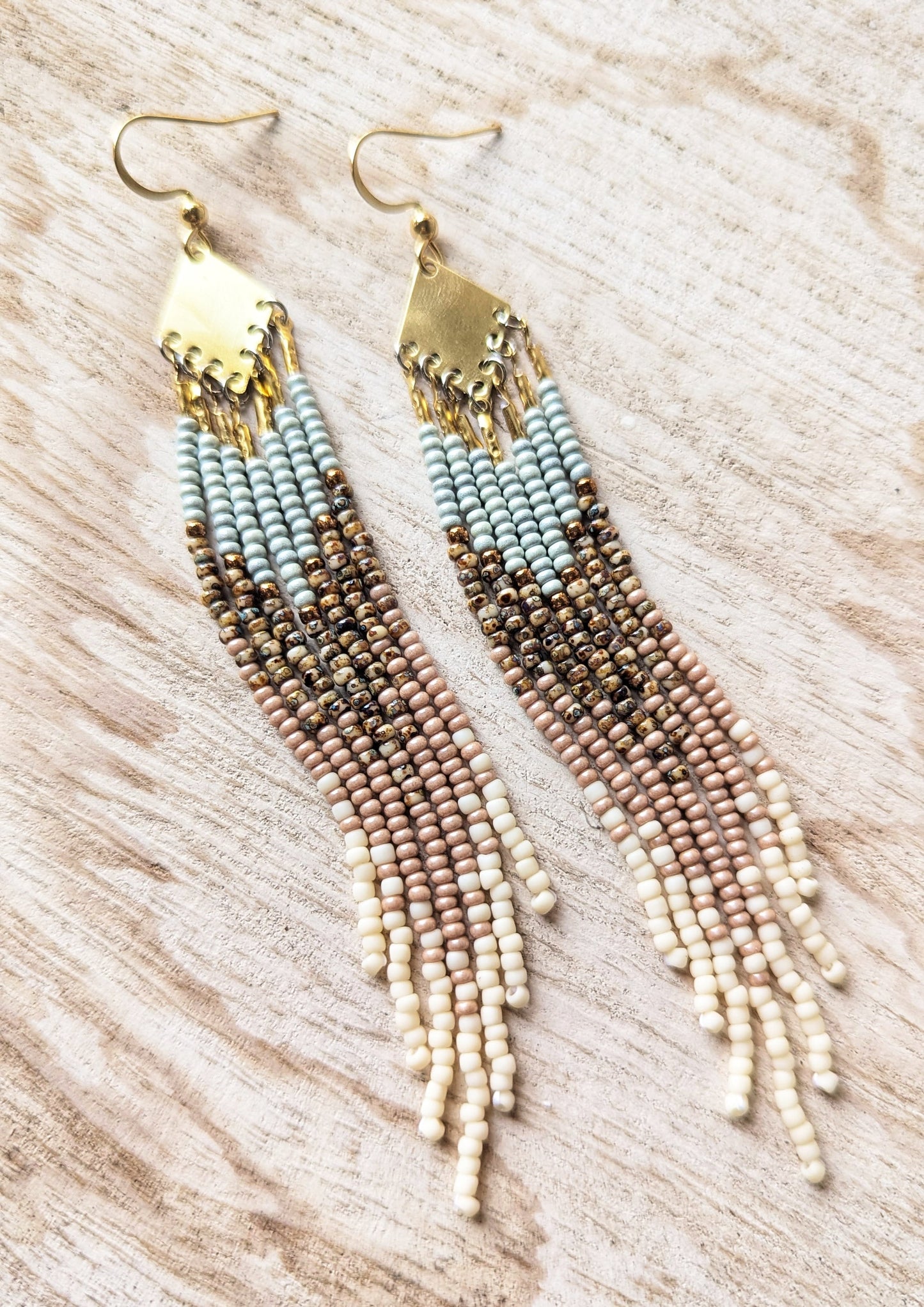 Clara Cream Mocha Beaded Earrings