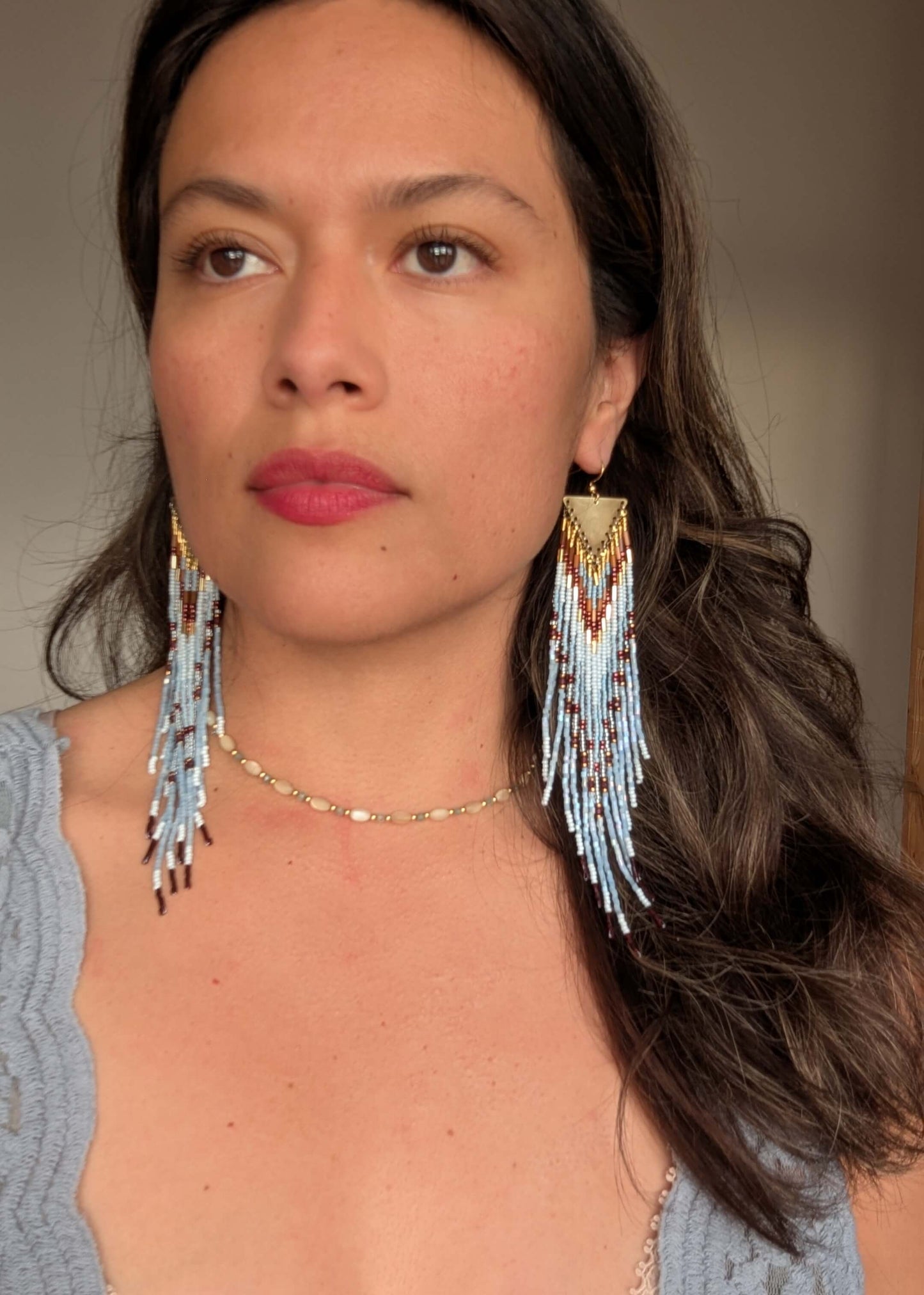 Tall Chief Sky Blue Beaded Earrings