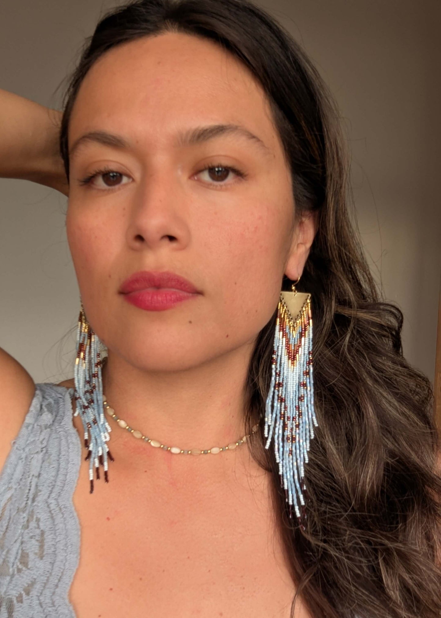 Tall Chief Sky Blue Beaded Earrings
