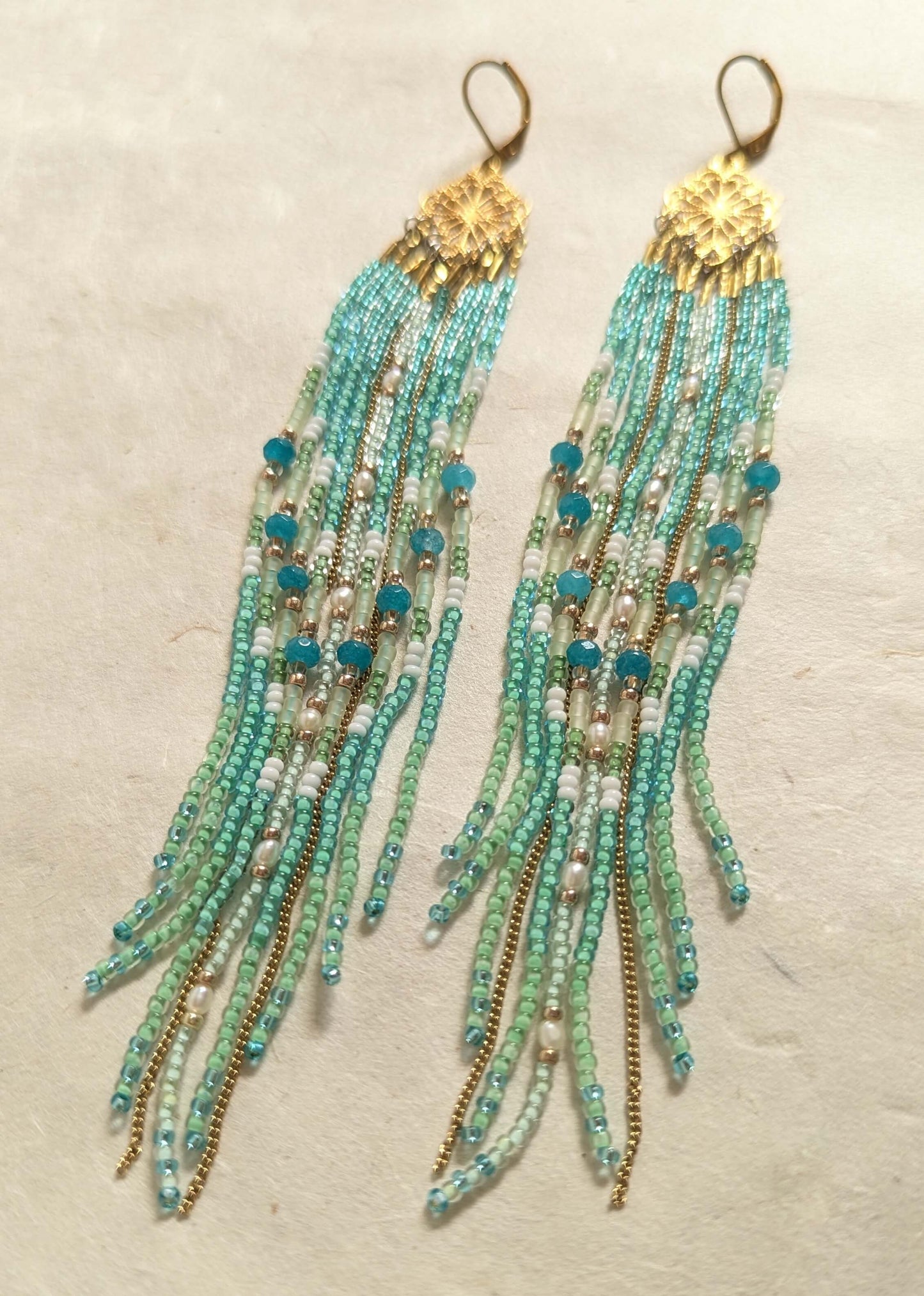 La Sirène Aqua Pearl Beaded Earrings