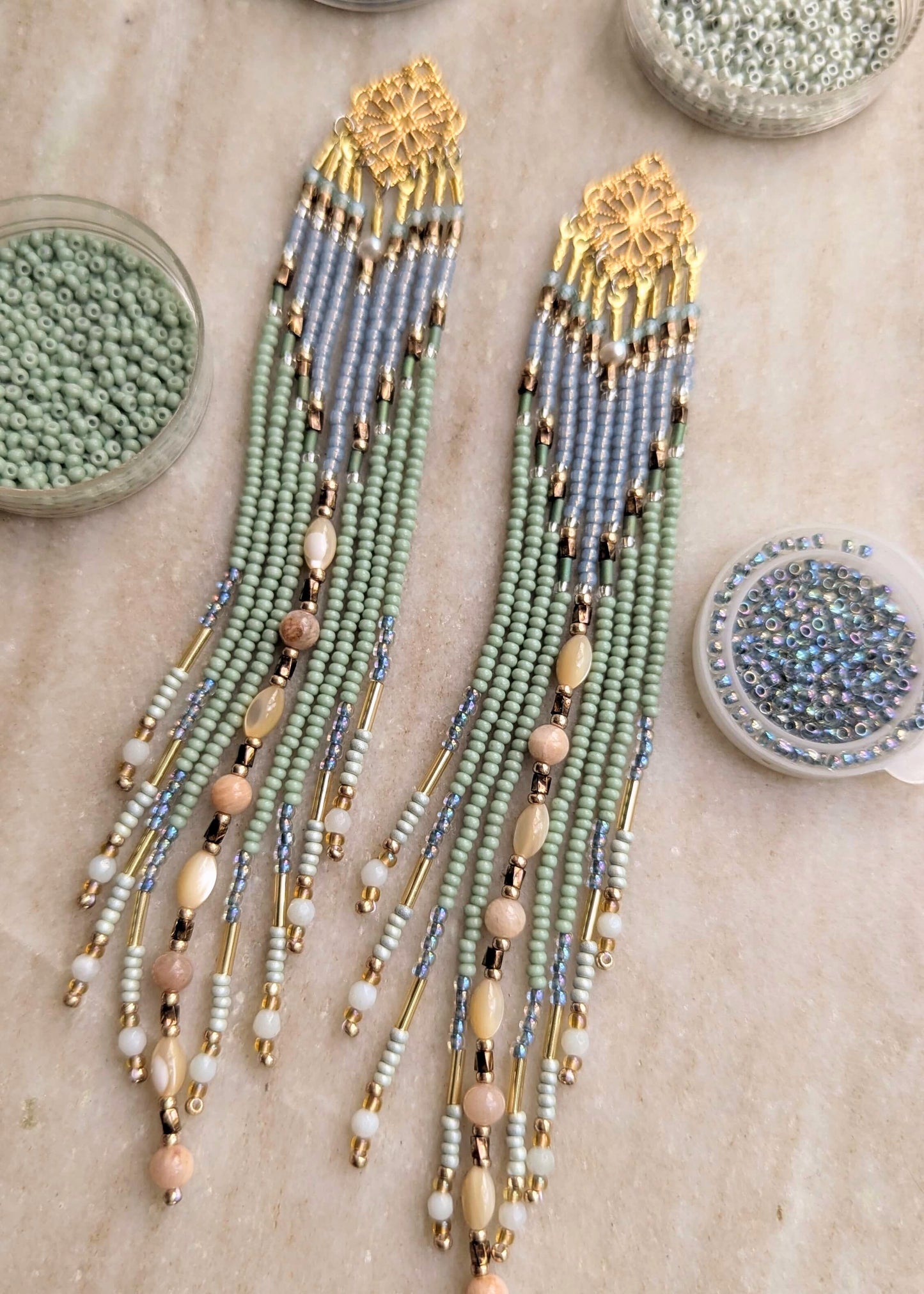 Circe Seafoam Beaded Earrings