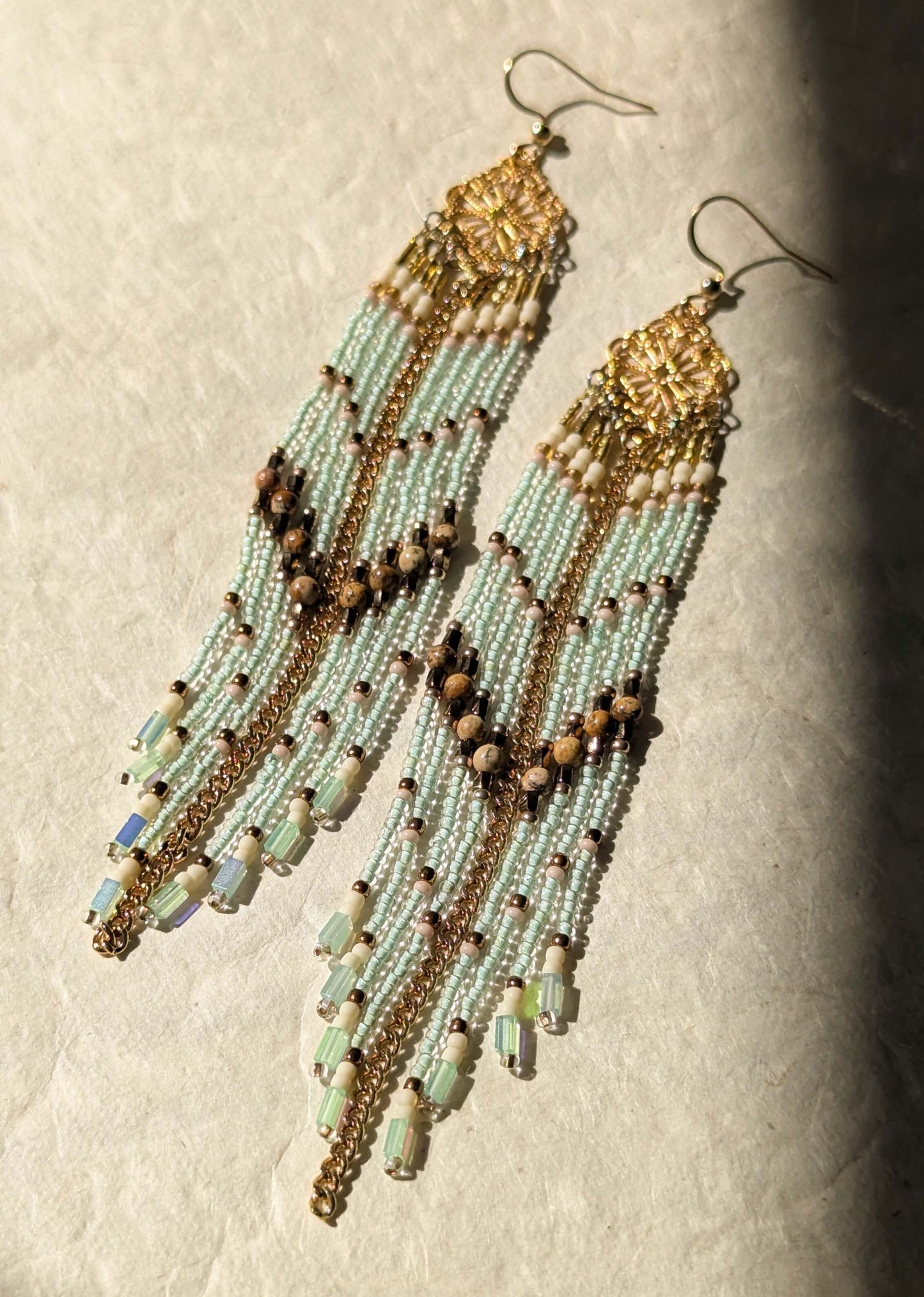 Rosalind Mint Mist Jasper Beaded Earrings