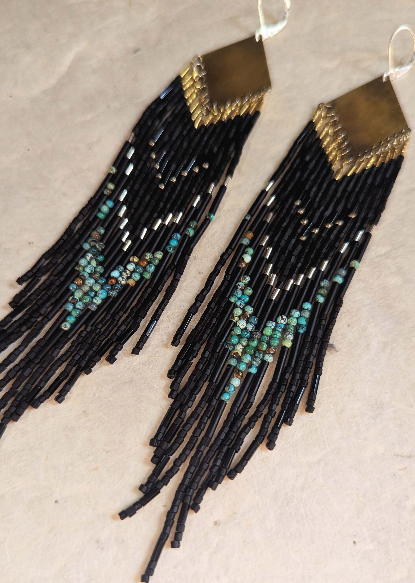 Lozen Matte Black Beaded Beaded Earrings