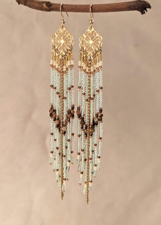 Rosalind Mint Mist Jasper Beaded Earrings
