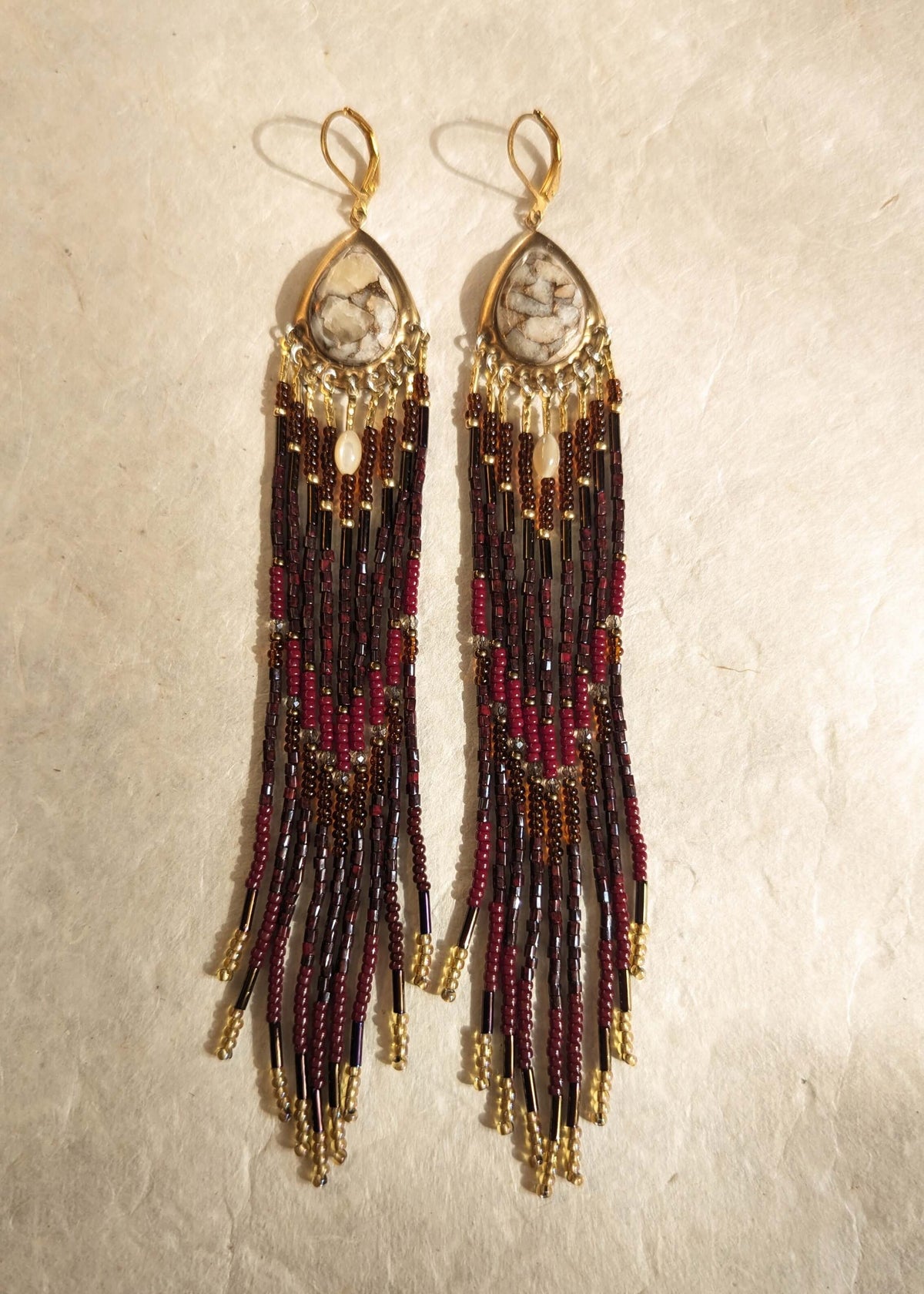 Queen Elizabeth Wine Beaded Earrings