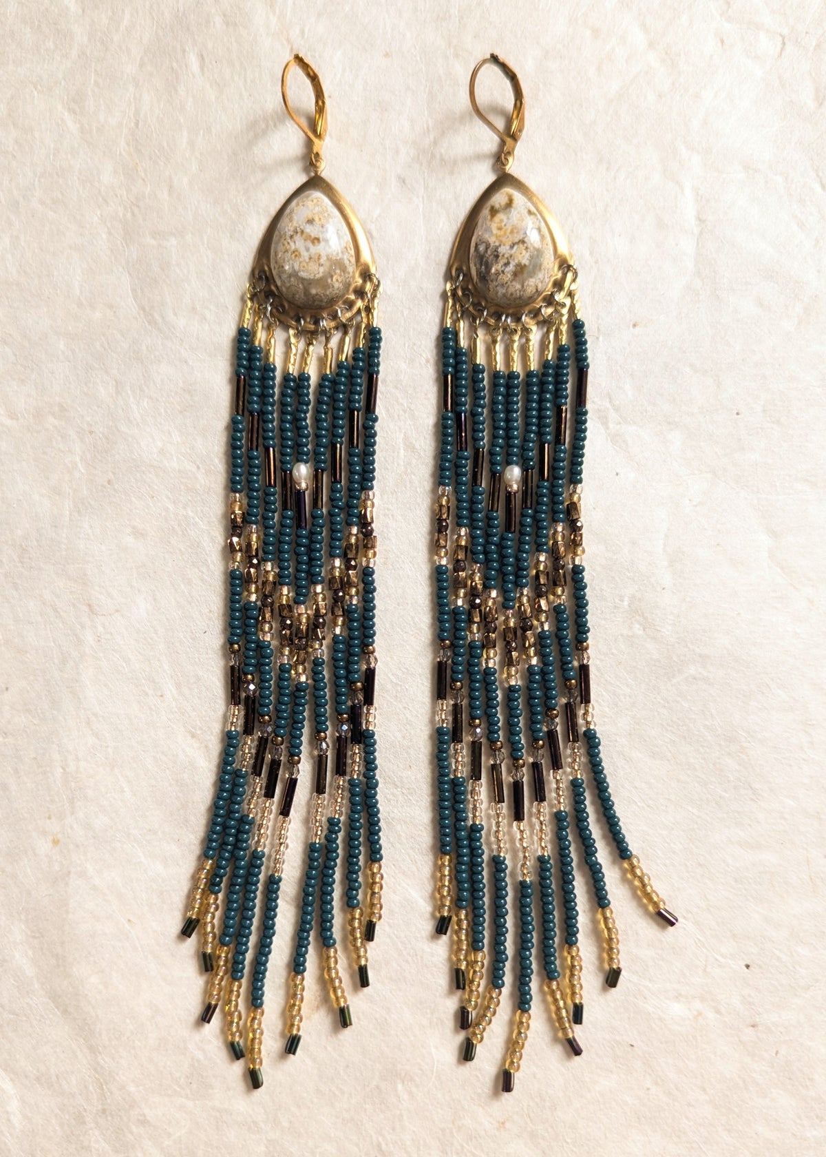 Mary Dark Green Beaded Earrings
