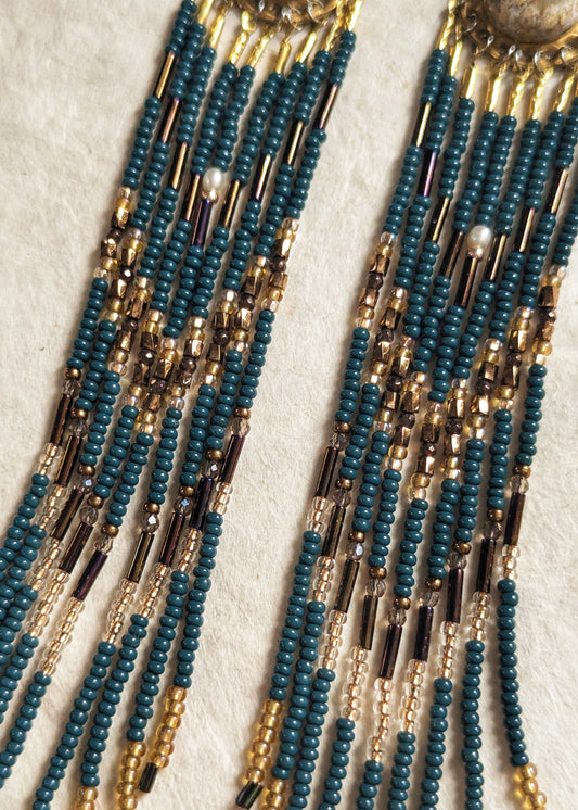 Mary Dark Green Beaded Earrings