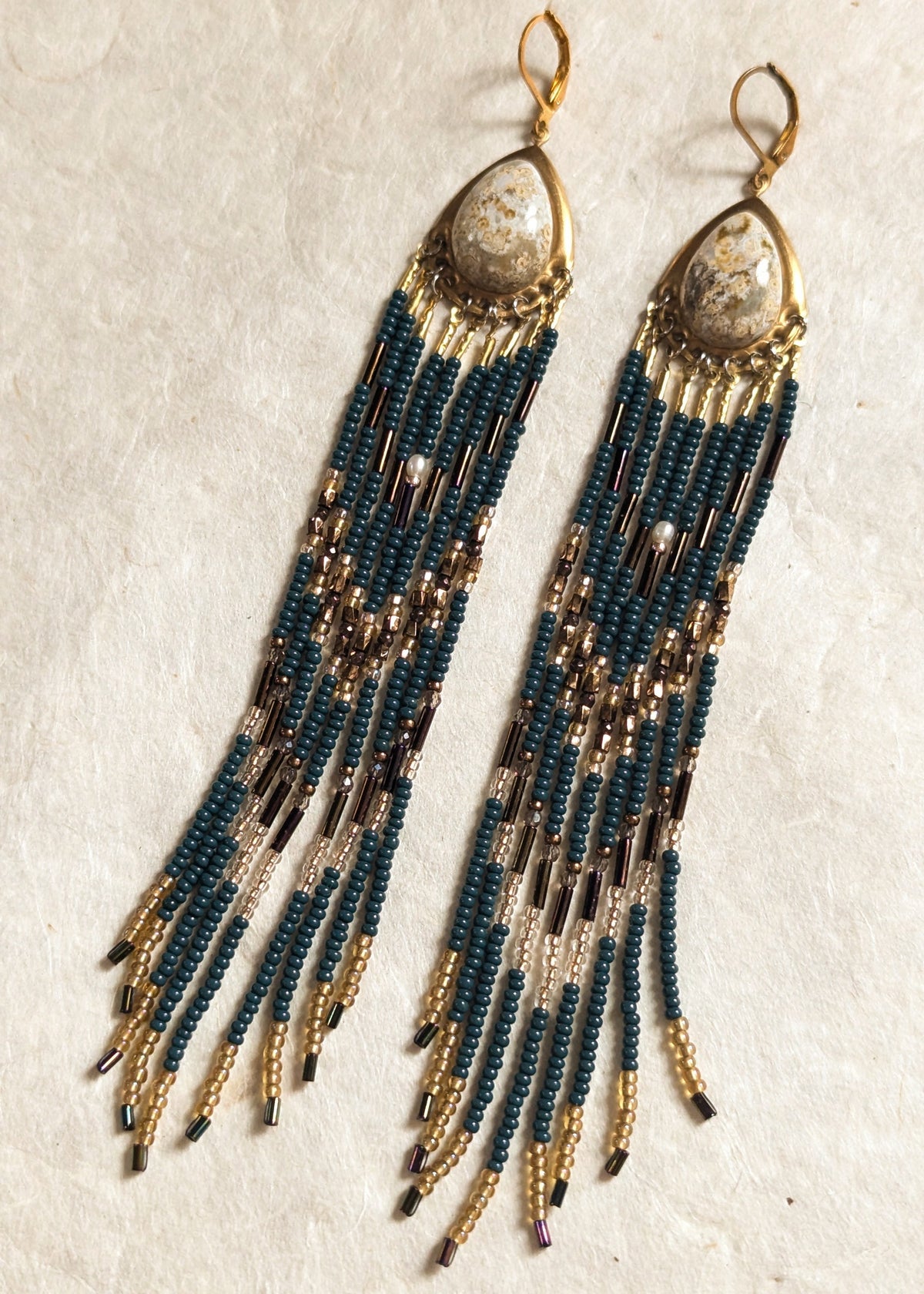 Mary Dark Green Beaded Earrings