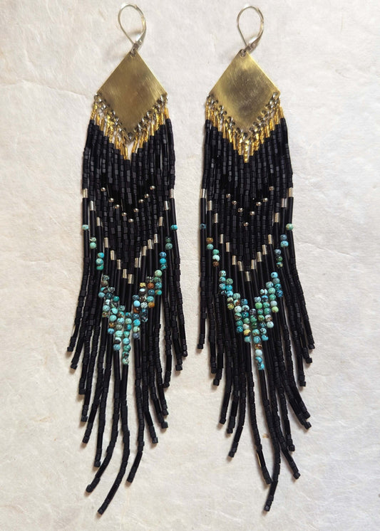 Lozen Matte Black Beaded Beaded Earrings