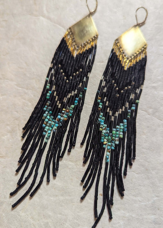 Lozen Matte Black Beaded Beaded Earrings