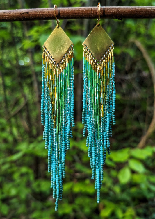 Brundtland Iridescent Green Turquoise Beaded Earrings