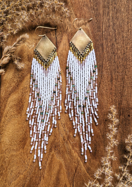 Gangubai White & Turquoise Beaded Earrings