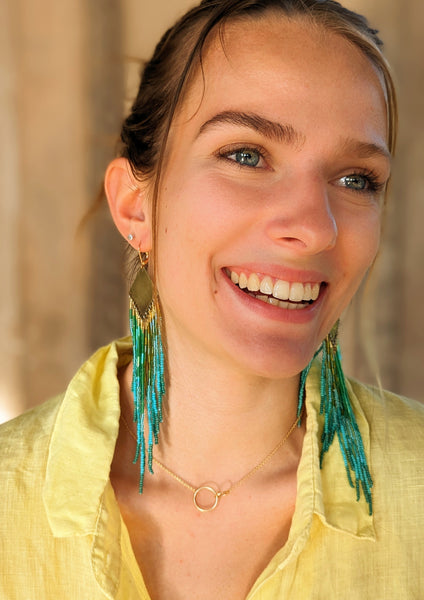 Brundtland Iridescent Green Turquoise Beaded Earrings