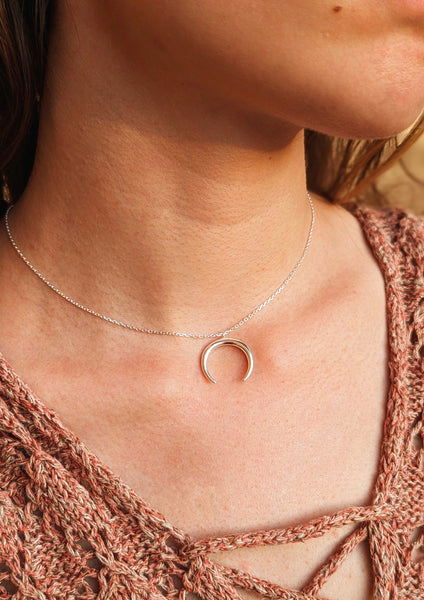 Asmaa Silver Crescent Moon Necklace
