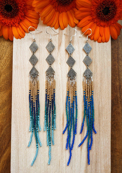 Donatella Blue Threader Beaded Earrings