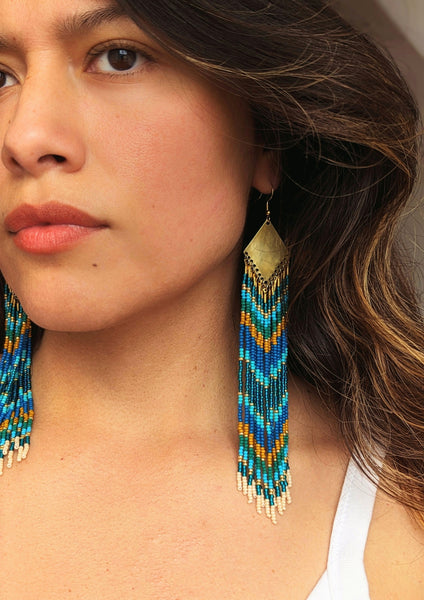 Ana Blue Chevron Beaded Earrings