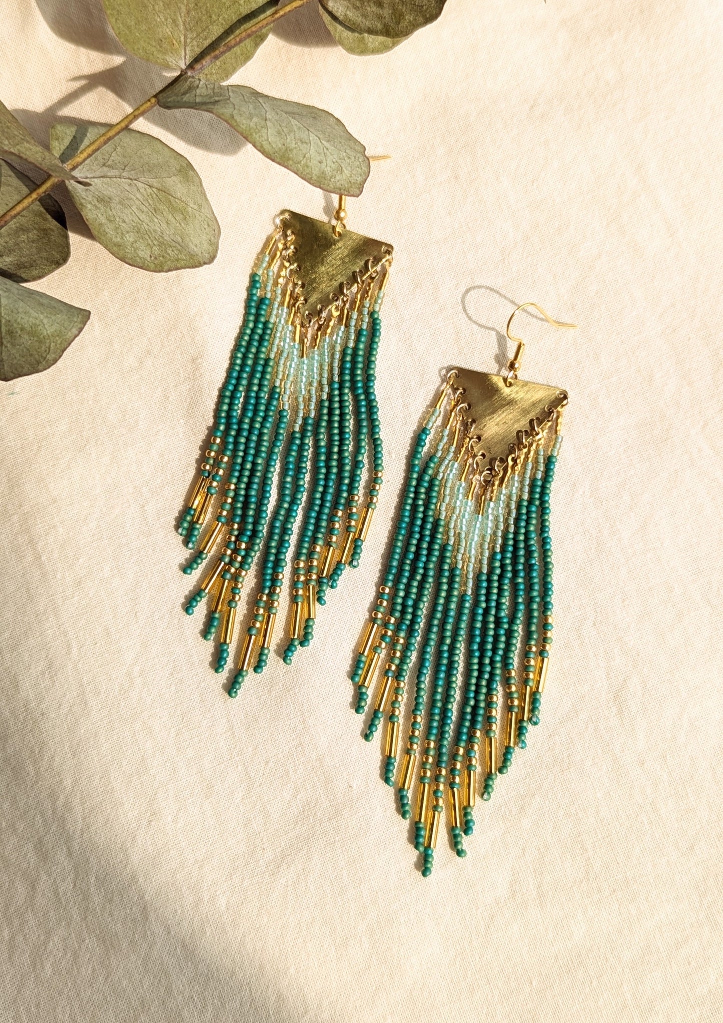 Whitney Golden Green Seed Bead Earrings