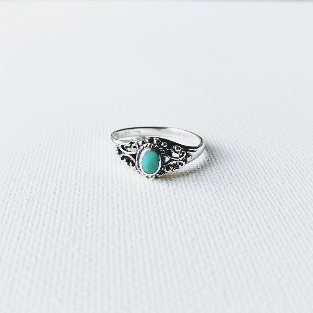 Brianna Dainty Vine Turquoise Stone Ring | Moon & Milk