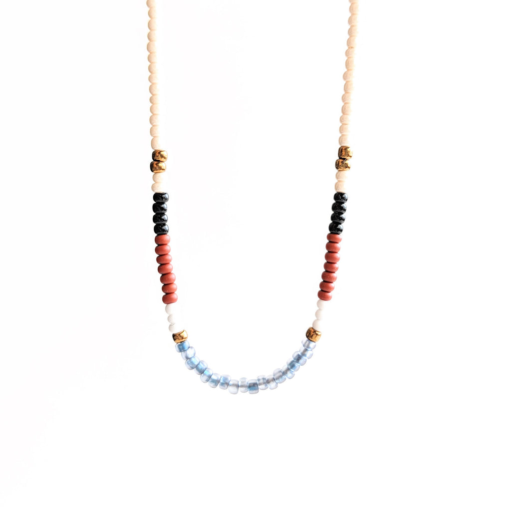  Colorful boho chic seed bead necklace with a dainty sterling silver chain perfect for your bohemian outfit.