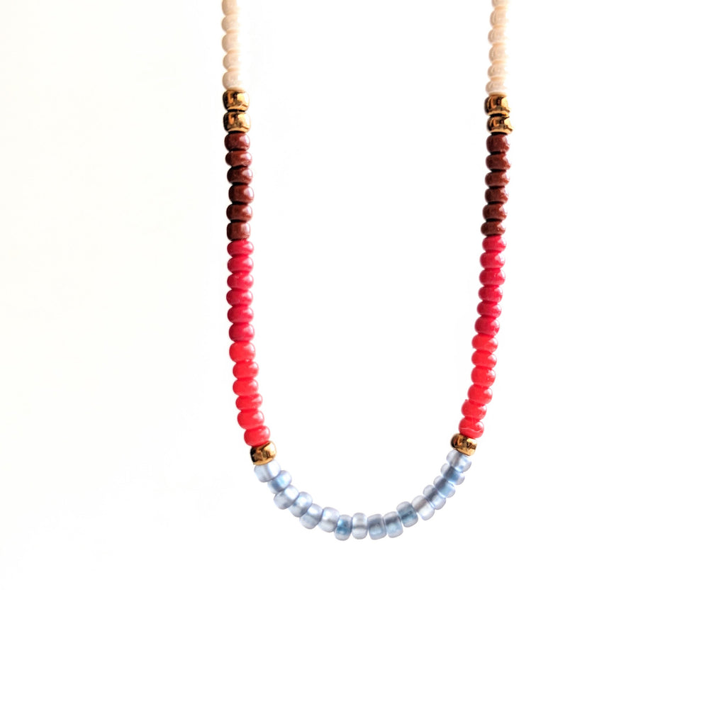 Moon & Milk - Handmade multi color beaded choker necklace with a dainty sterling silver chain.