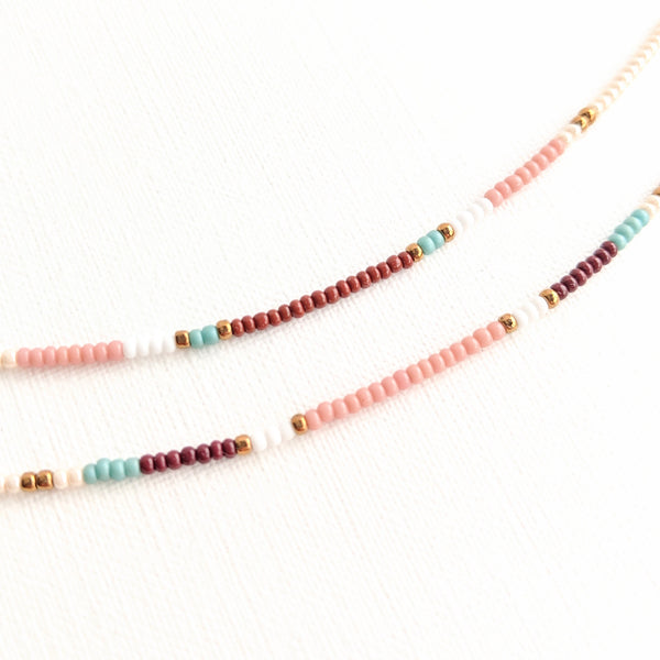 Moon & Milk - Handmade colorful seed bead choker with a dainty sterling silver chain
