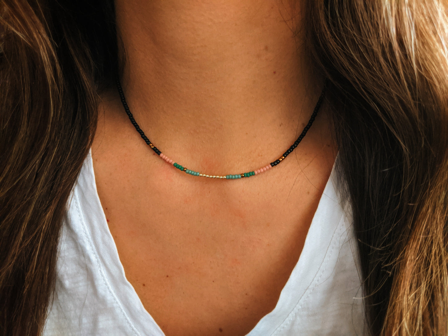 Moon & Milk - handmade multi-color beaded choker 