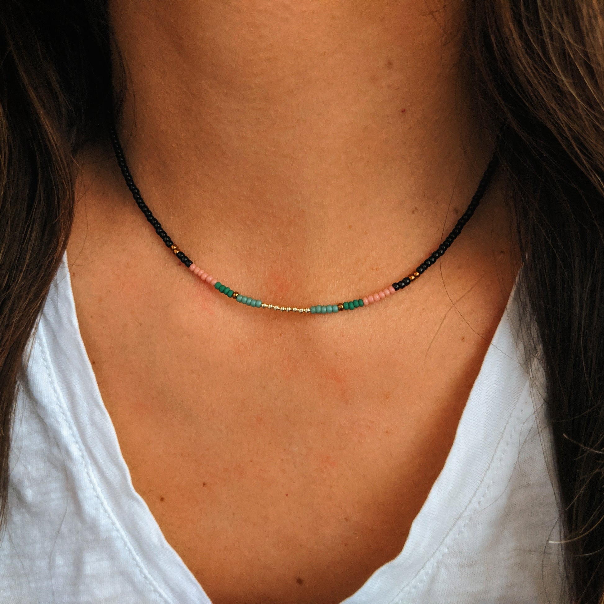 Moon & Milk - handmade multi-color beaded choker 