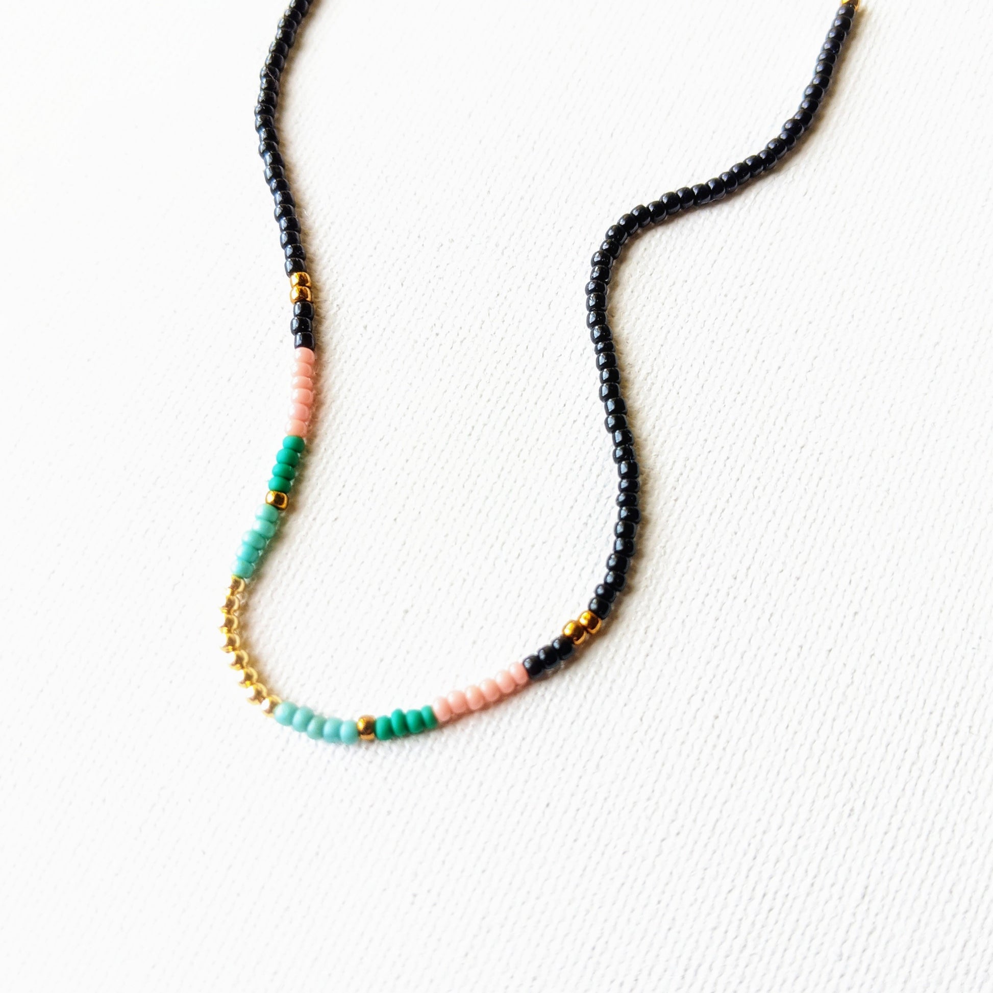 Moon & Milk - handmade multi-color beaded choker with a sterling silver chain